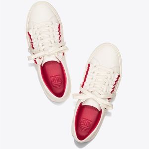 Tory Sport Ruffle Sneakers Red and White